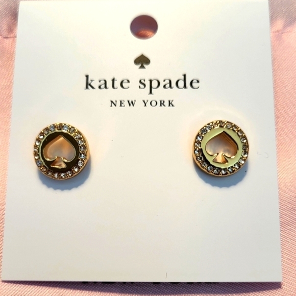 Kate Spade Pave Hollow Spade Stud Clear Gold - Picture 1 of 6